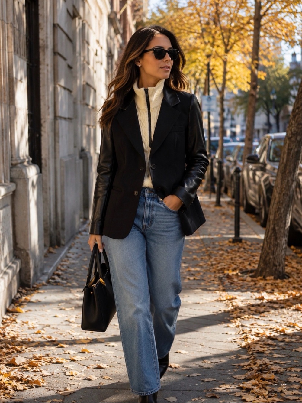 Pink Tartan Black Blazer with Cream Knit Zip Insert